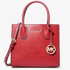 NWT Michael Kors Mercer Medium Red Leather Tote Bag crossbody
